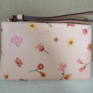 Coach Corner Zip Wristlet with Mystical Floral Print Gold/Faded Blush, NWT